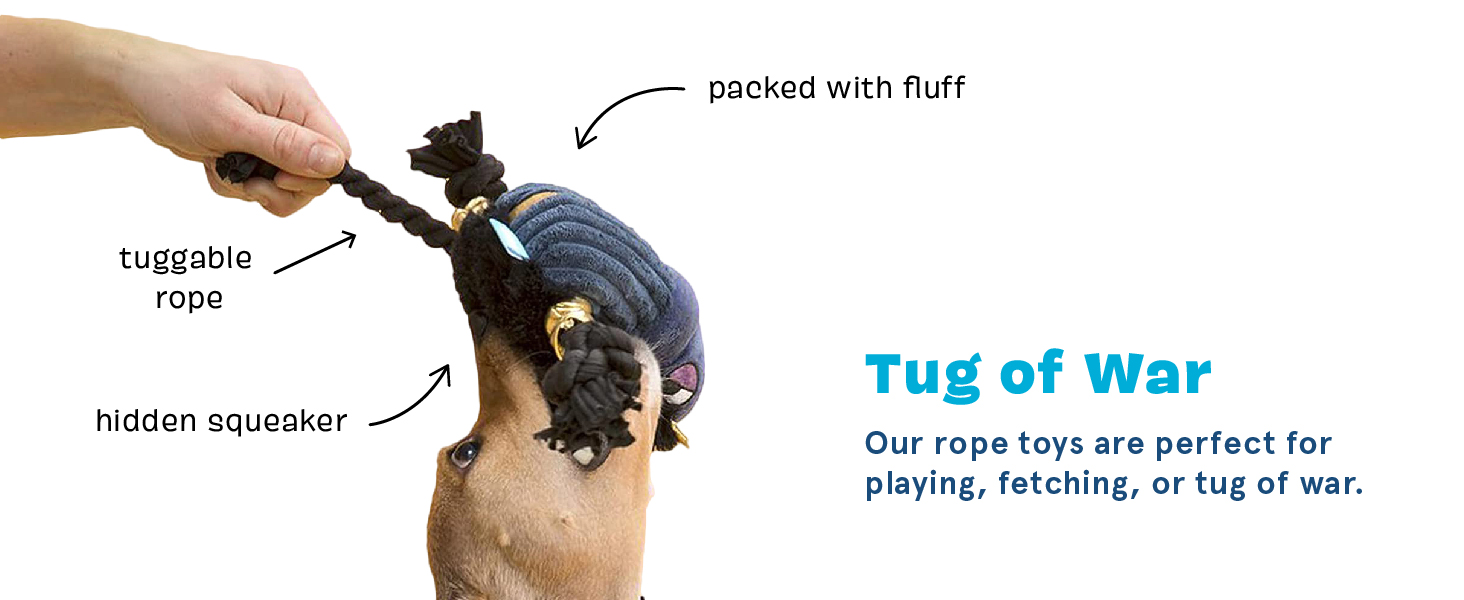Tug of War Our soft t-shirt rope is perfect for playing, fetching, or tug of war.